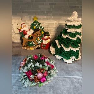 Festive Green and Pink Holiday Wreath